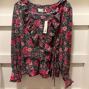 Everleigh Black and Pink Floral Ruffle Blouse